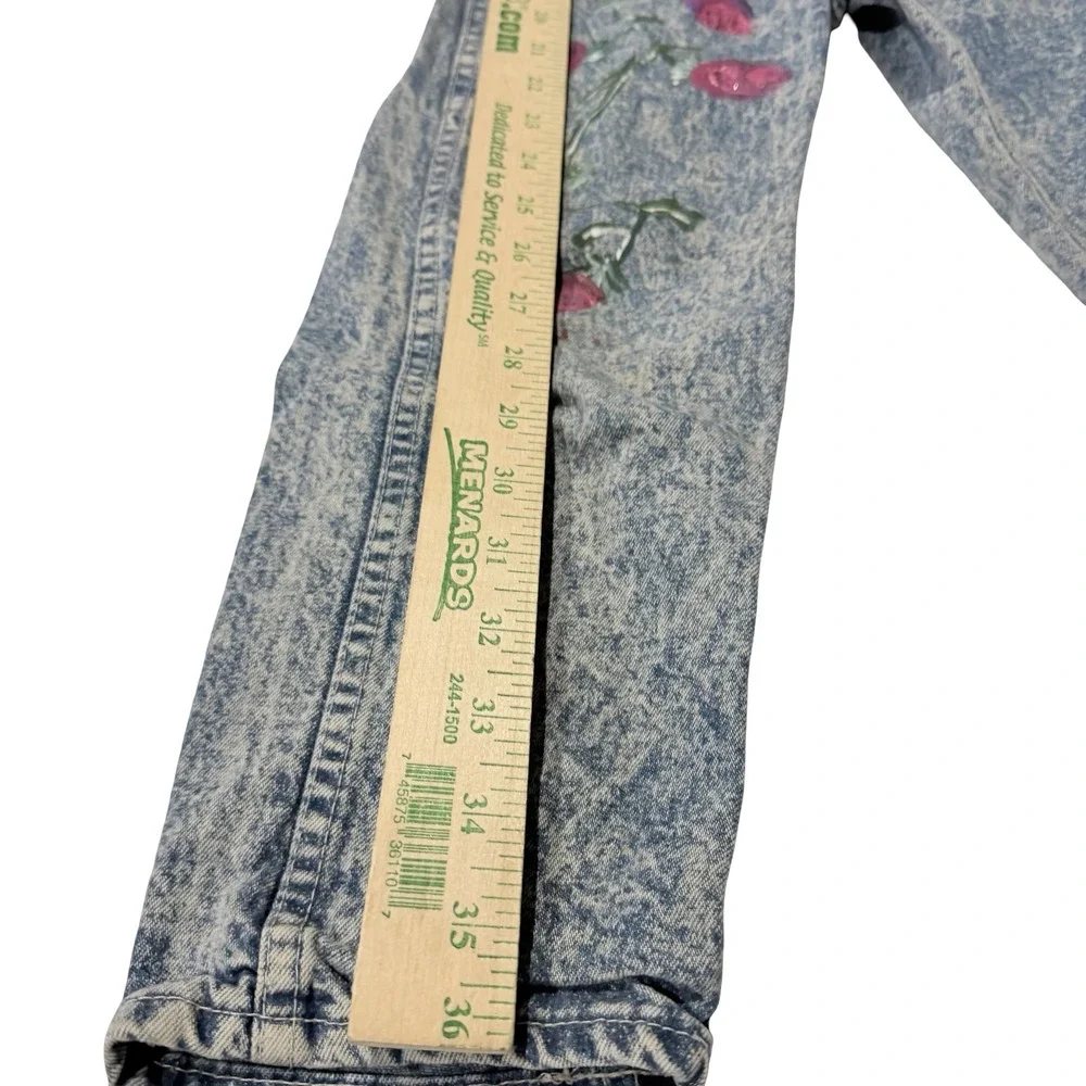 Vintage OshKosh Bgosh‎ Kids Size 5 Acid Wash Denim Overalls Hand Painted Floral